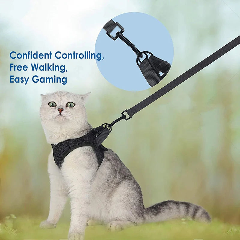 Pet Cat Harness Adjustable Anti-Escape - Black