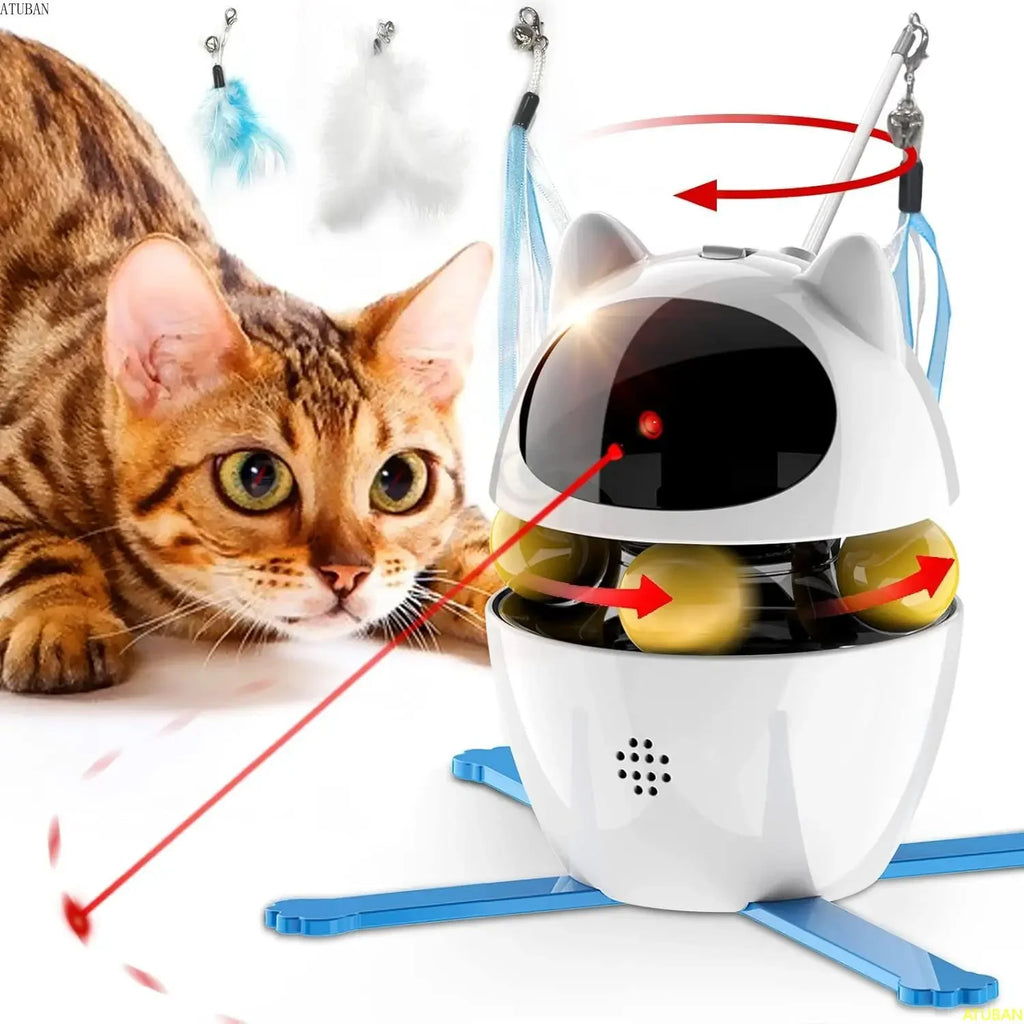 Interactive Cat laser Toy, Electric Rotating Ball with Feather and Multi Mode Play