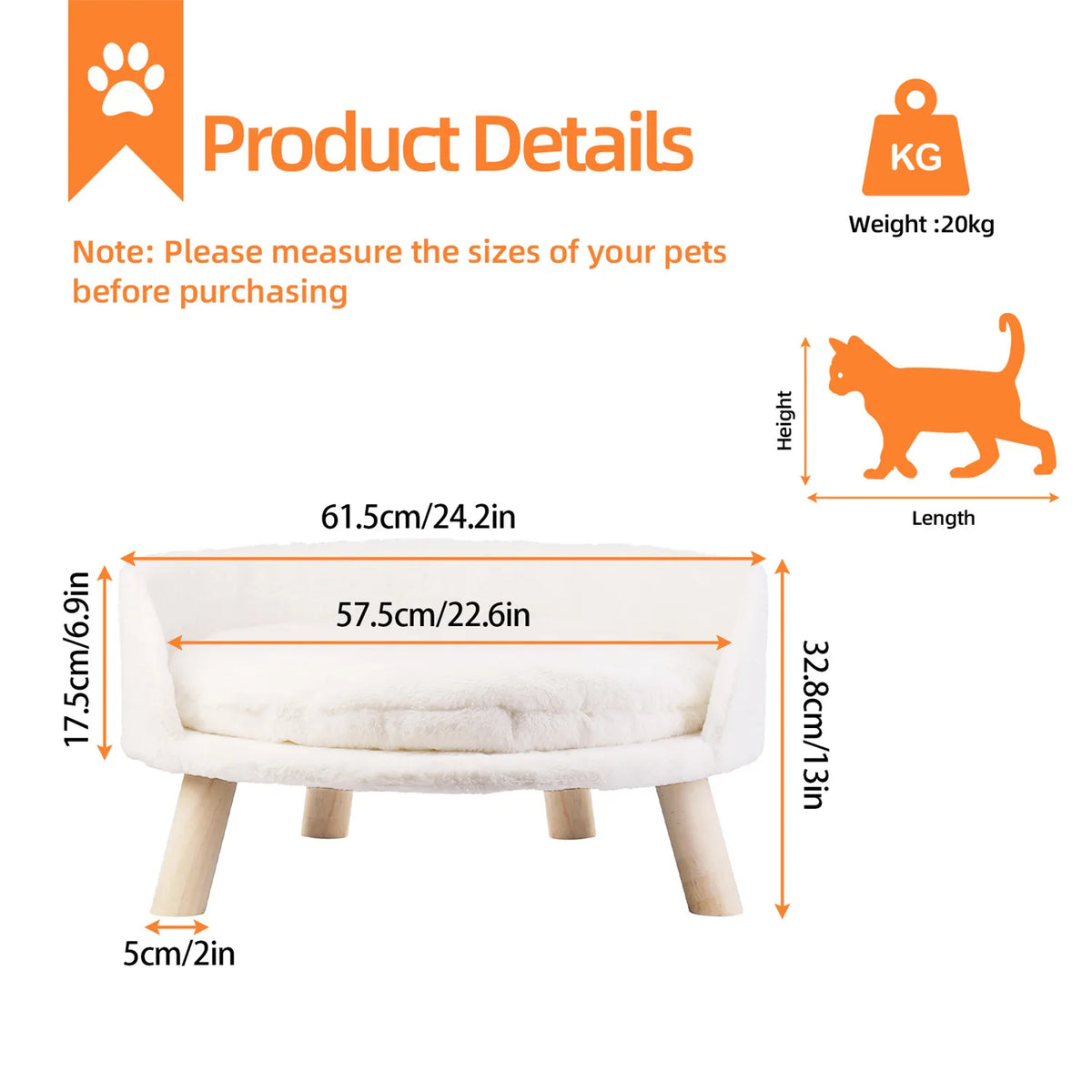 Pet Couch Bed Wooden White Small
