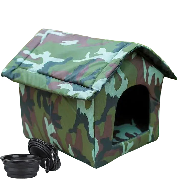 Outdoor Cat Shelter Foldable Pet House, Portable Design. With one bowl