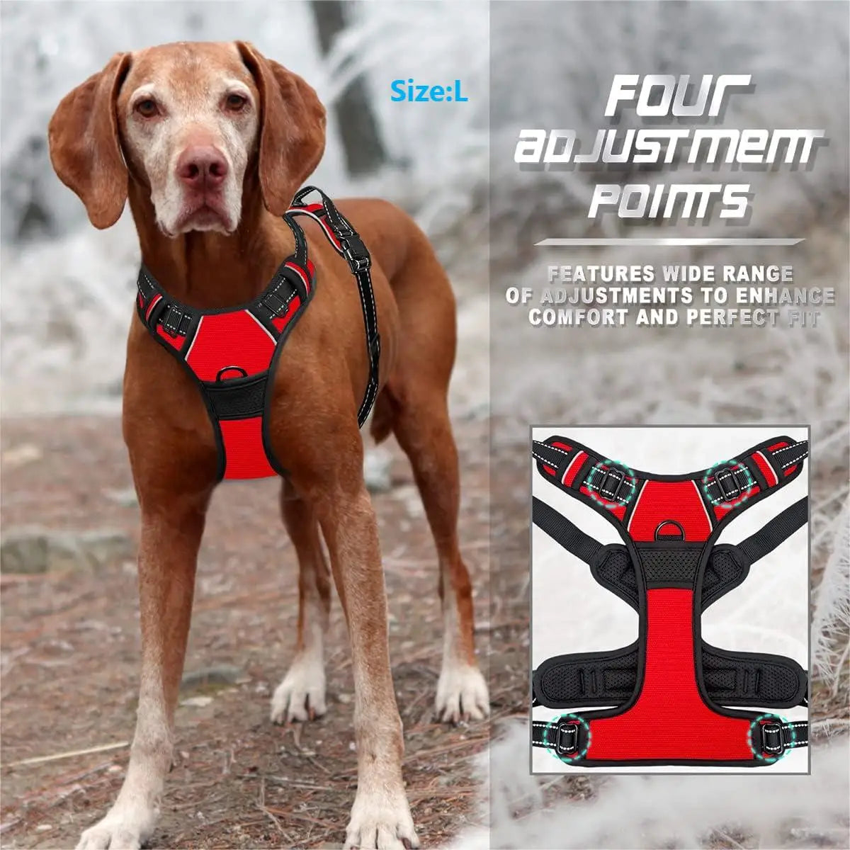 Pet Heavy Duty Dog Harness Reflective Front Clip Easy Control Handle - Dusty Pink