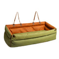 Dog Luxury Car Seat Bed Double Seat Booster with Safety Buckle Faux Leather Travel Bed - Colour: green/orange