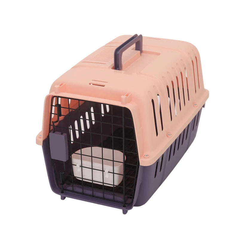 Portable Pet Travel Crate Carrier Box for Cats and Small Dogs Secure Transport Cage - Colour: pink