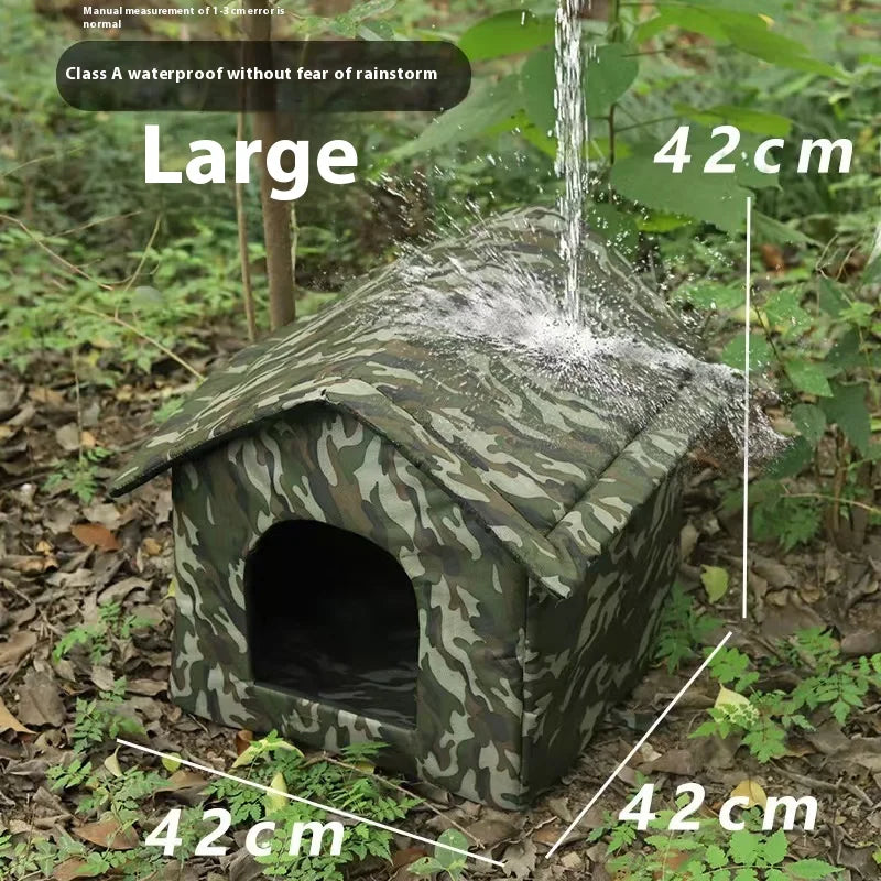 Outdoor Cat Shelter Foldable Pet House, Portable Design. With one bowl