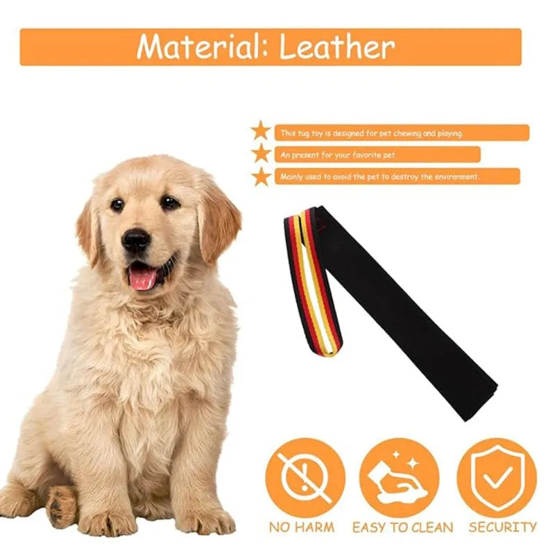 Pet Leather Dog Training Tug Toy for Small and Medium Dogs - Black