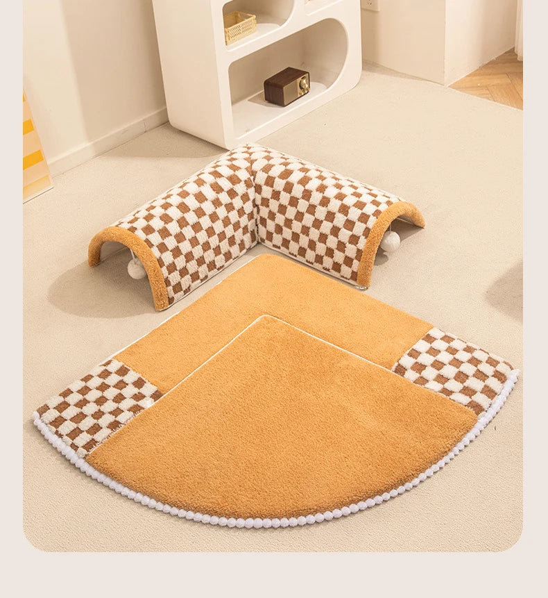 Cat Tunnel Bed Cushioned Foldable Plush Pet Nest for Indoor Cats