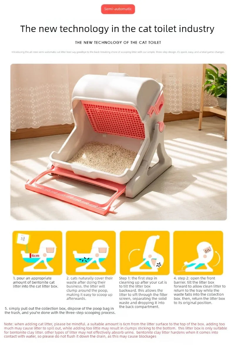 Pet Semi-Closed Cat Toilet with Manual Sifting Mesh