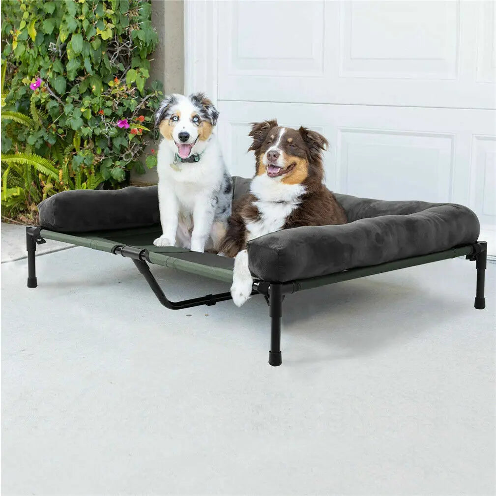 Elevated Pet Bed for Dogs and Cats with Detachable Bolster Breathable Summer Lounger Indoor and Outdoor - Grey/Black/Green