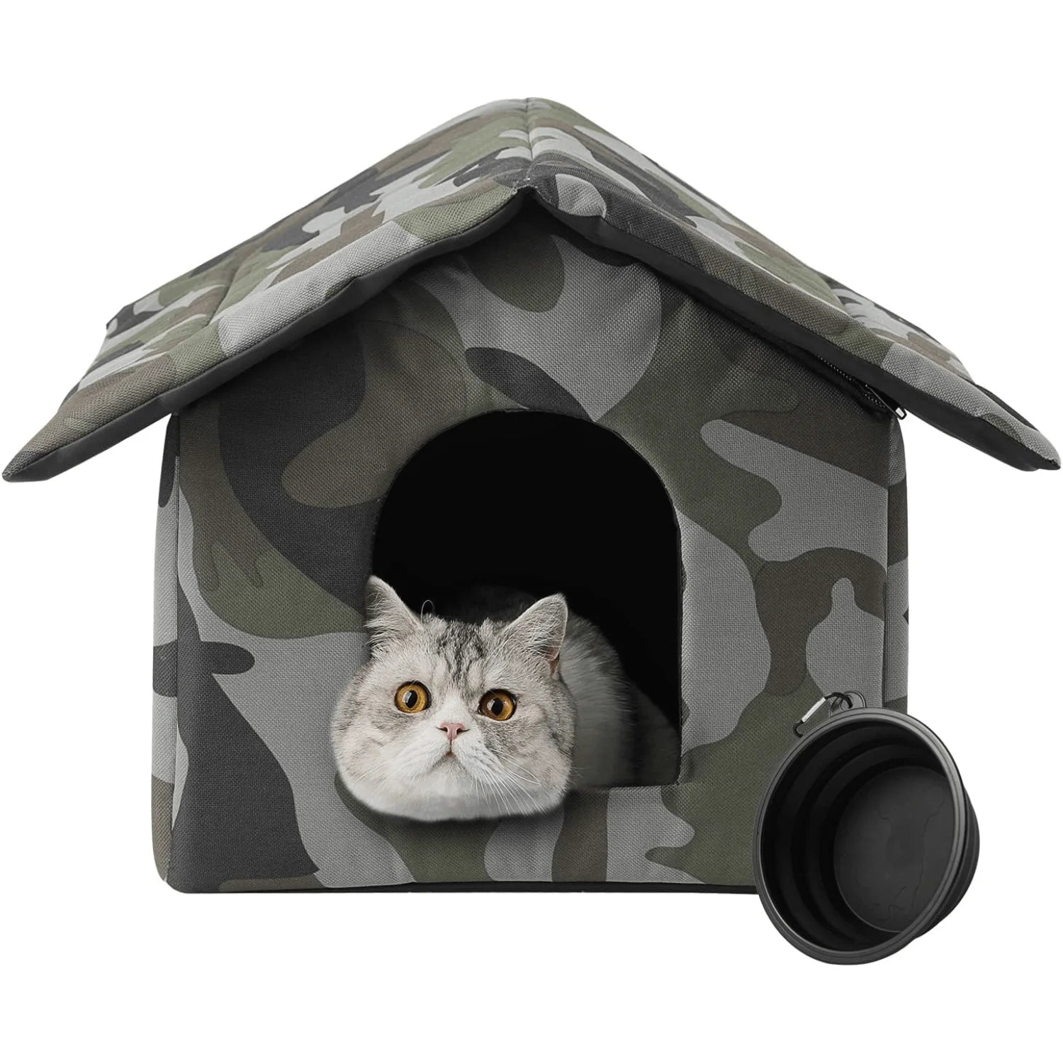 Outdoor Cat Shelter Foldable Pet House, Portable Design. With one bowl