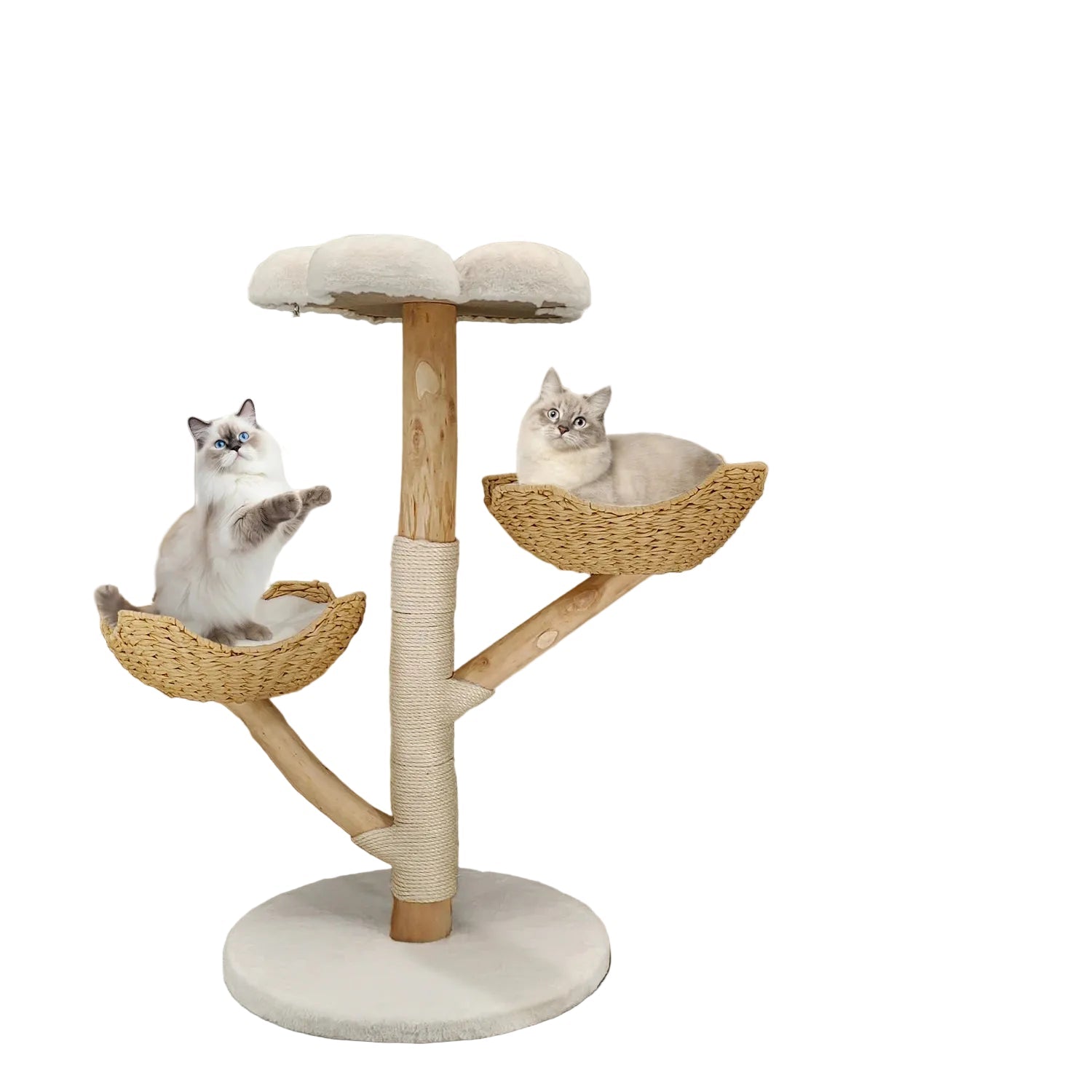 Wooden Indoor Cat Tree Tower 3 Tier Activity Centre with Scratching Post Plush Bed and Hanging Toy - White