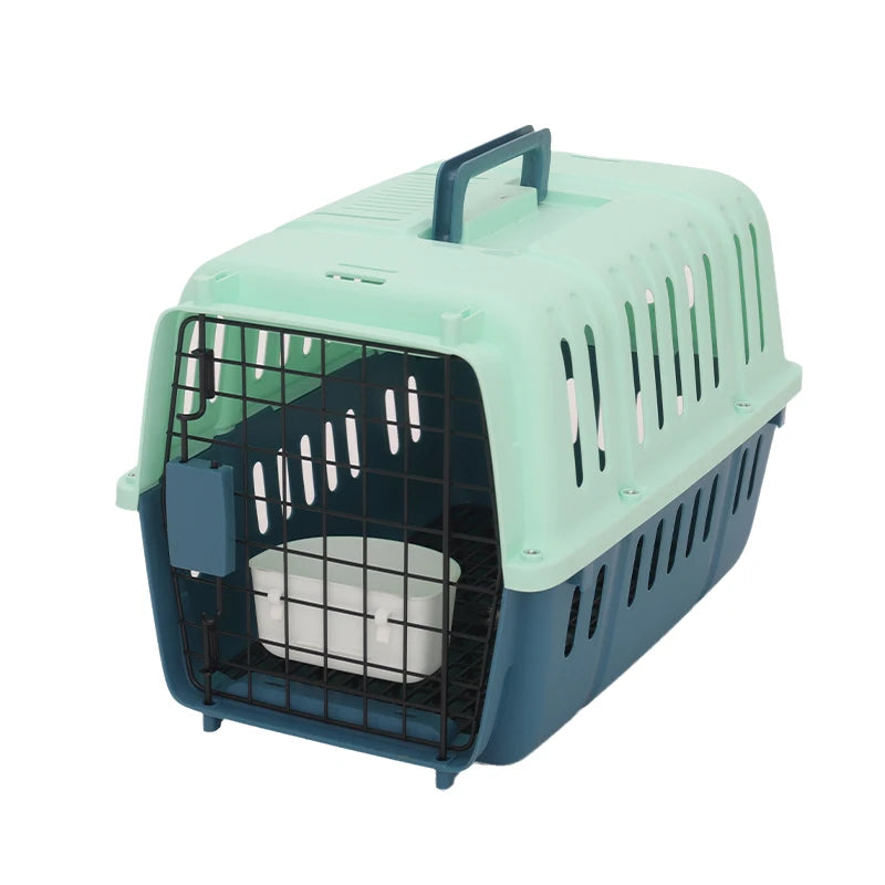 Portable Pet Travel Crate Carrier Box for Cats and Small Dogs Secure Transport Cage - Colour: blue
