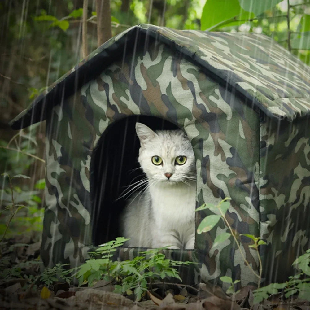 Outdoor Cat Shelter Foldable Pet House, Portable Design. With one bowl