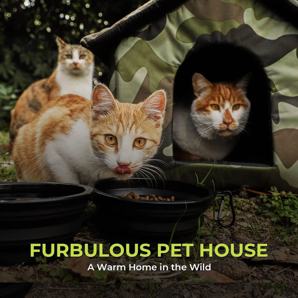 Outdoor Cat Shelter Foldable Pet House, Portable Design. With one bowl