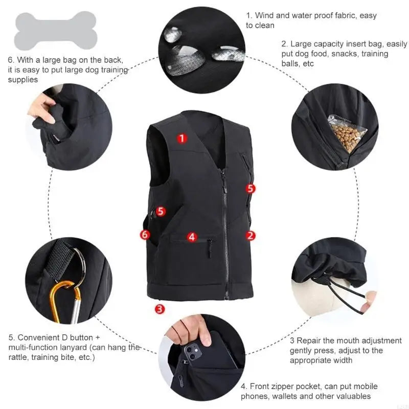Dog Training Vest Professional Work Vest with Functional Storage for Dog Trainers colour Black