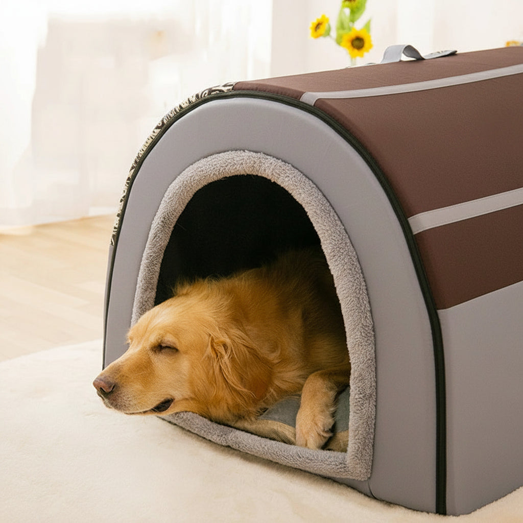 Large Dog House Winter Warm Insulated Outdoor Dog Kennel for Extra Big Dogs Weatherproof Heated Pet Shelter with Removable Roof Gray/brown