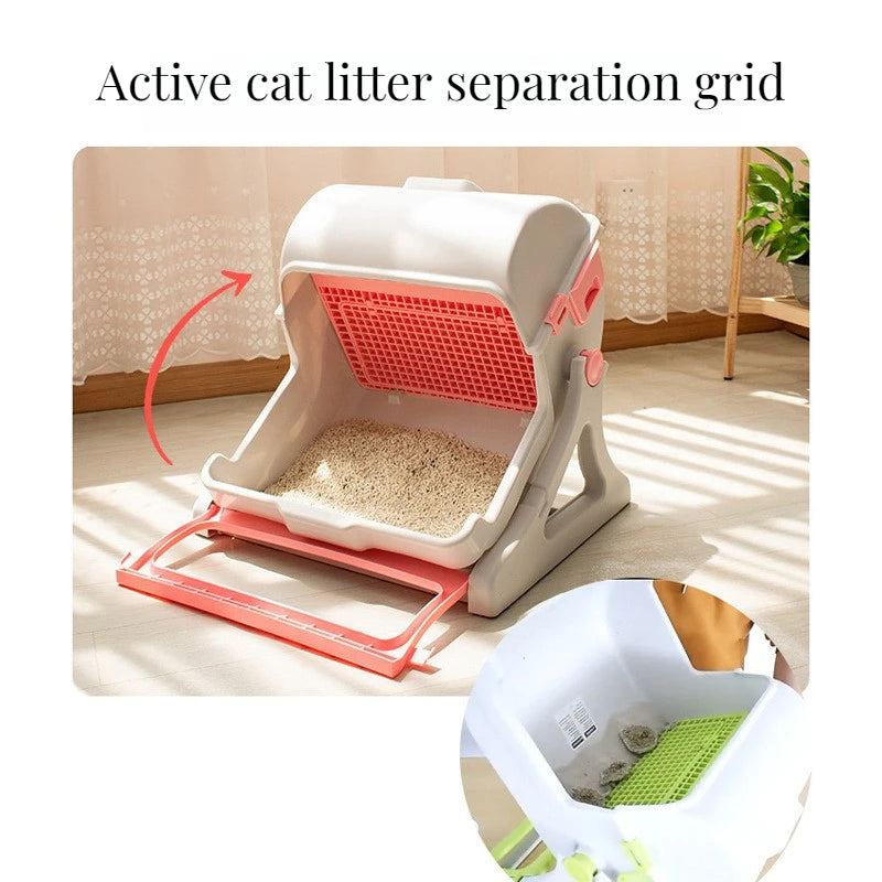 Pet Semi-Enclosed Cat Litter Box with Sifting Mesh Screen