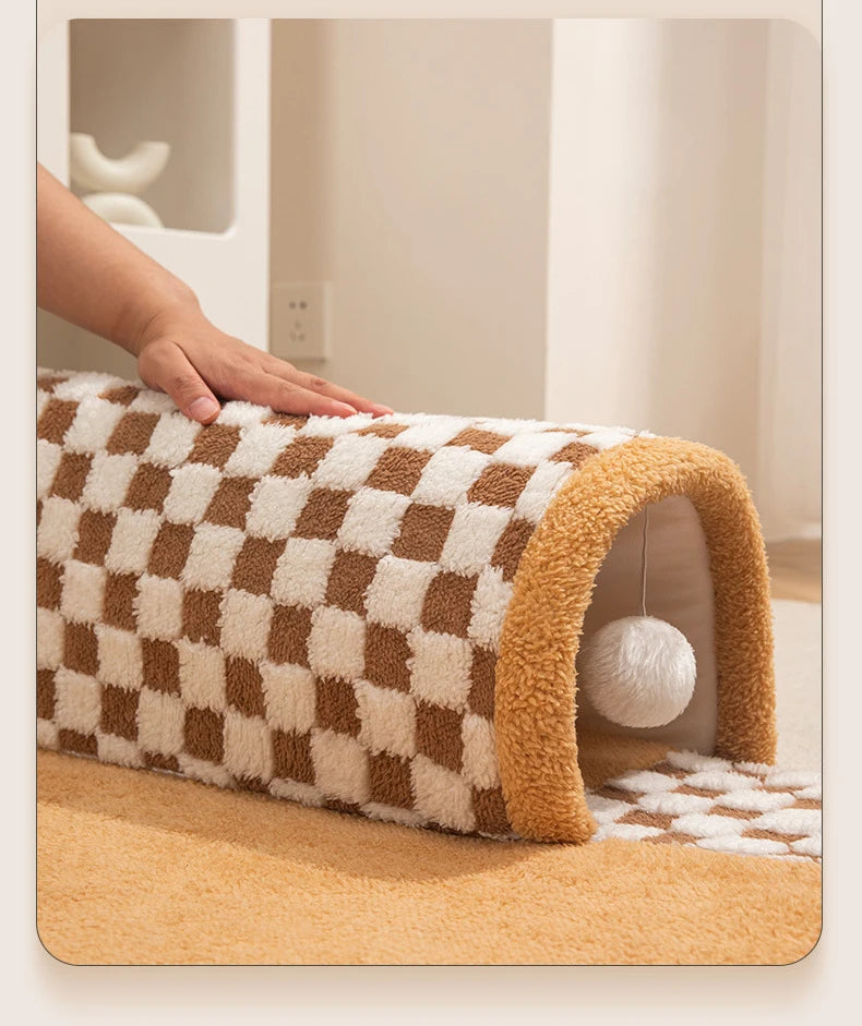 Cat Tunnel Bed Cushioned Foldable Plush Pet Nest for Indoor Cats