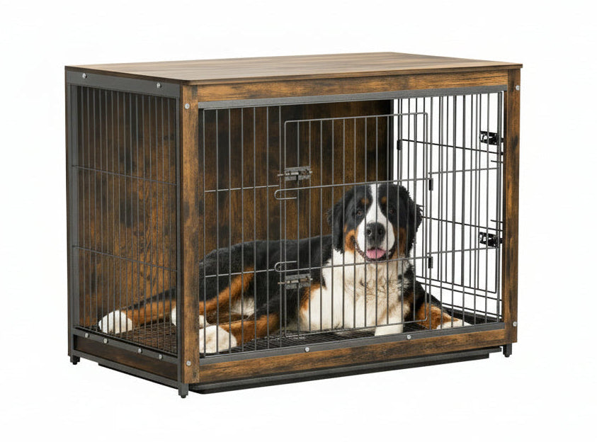 Pet Cage Kennels with 2 Doors and Removable Tray, Dog Crate, End Table Furniture, Wood Metal, Combine Pet Cage, S, M, L, 3 Sizes