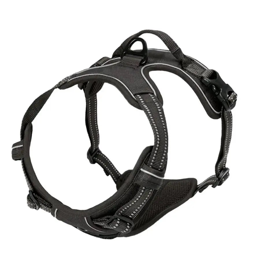 Pet Heavy Duty Dog Harness Reflective Front Clip Easy Control Handle - Black
