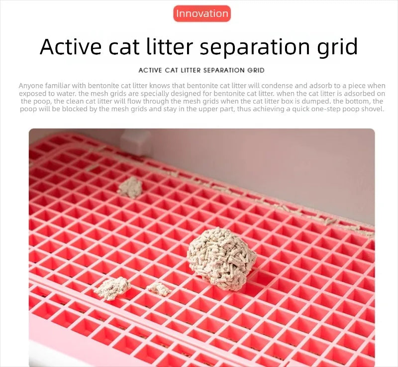 Pet Semi-Enclosed Cat Litter Box with Sifting Mesh Screen