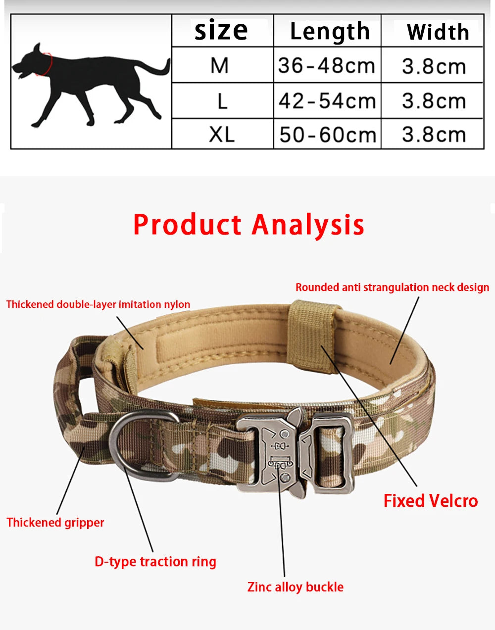 Pet Tactical Nylon Dog Collar with Metal Buckle For Medium to Large Dogs - Black