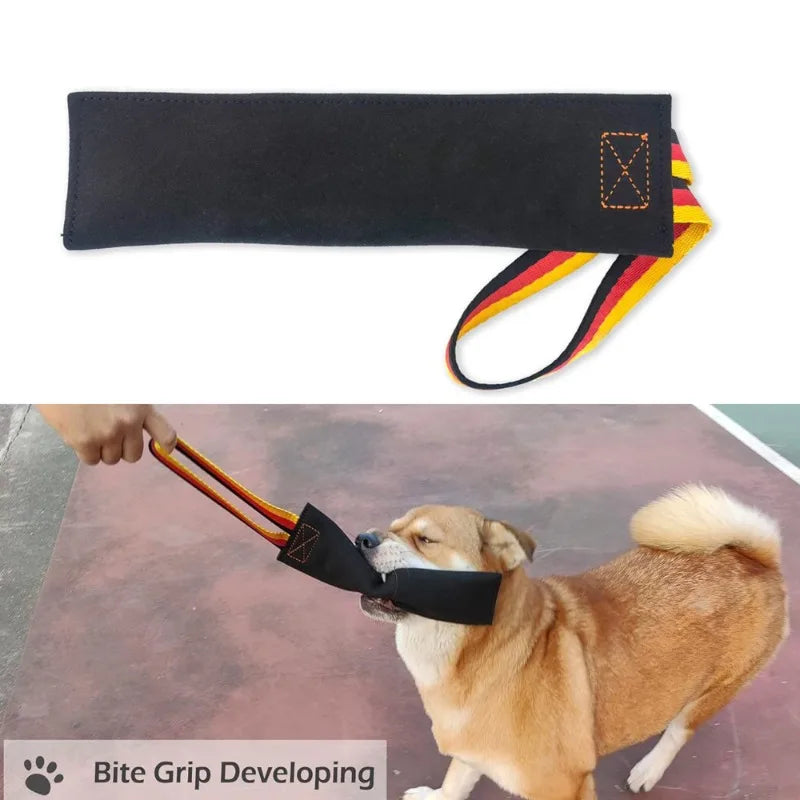 Pet Leather Dog Training Tug Toy for Small and Medium Dogs - Black