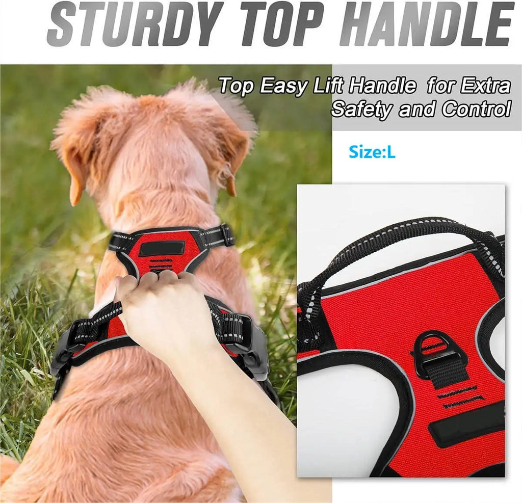 Pet Heavy Duty Dog Harness Reflective Front Clip Easy Control Handle - Pink