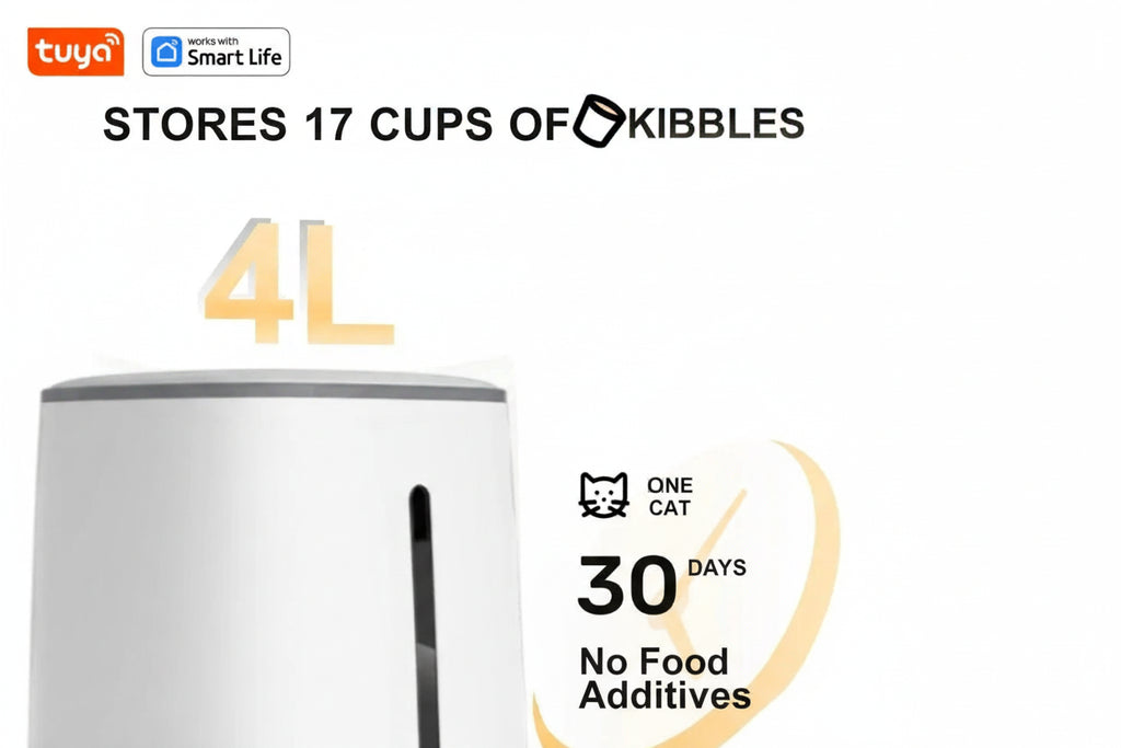 Automatic Pet Feeder 4L with WiFi App Control Timed Food Dispenser for Cats and Dogs