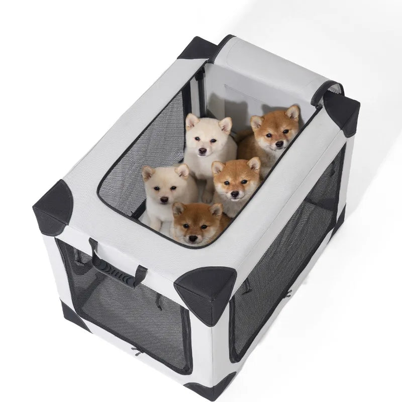 Pet Portable Foldable Dog Travel Cage with Zipper Closure - Grey