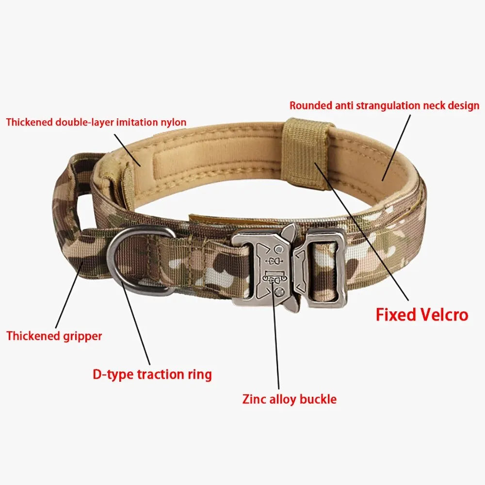 Pet Tactical Nylon Dog Collar with Metal Buckle For Medium to Large Dogs - Black