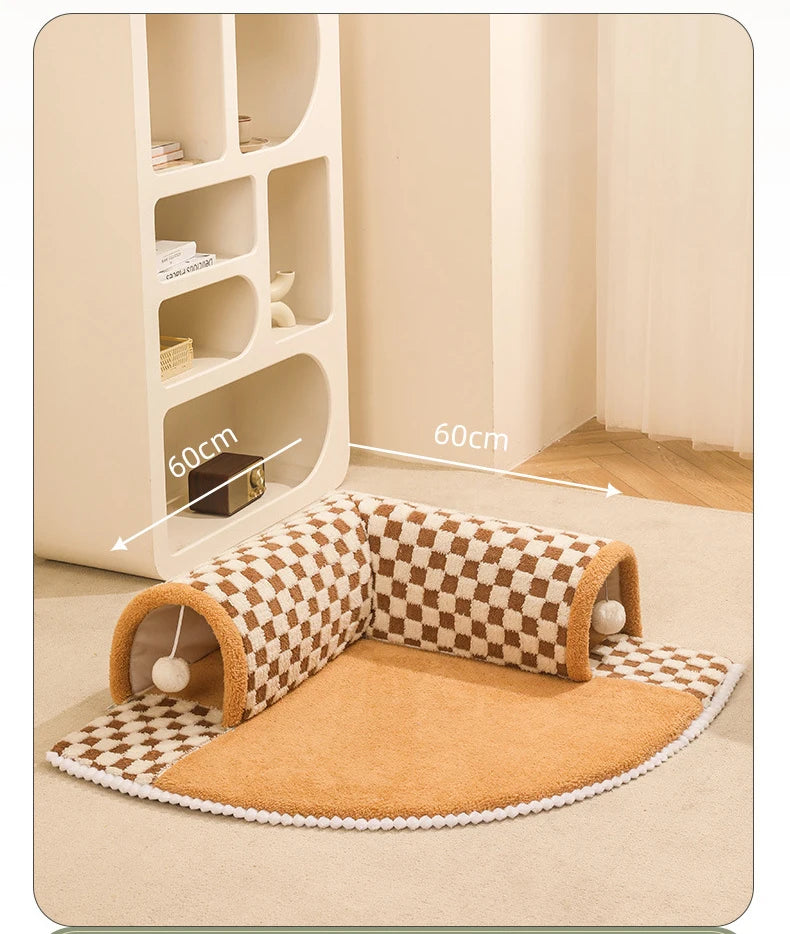 Cat Tunnel Bed Cushioned Foldable Plush Pet Nest for Indoor Cats