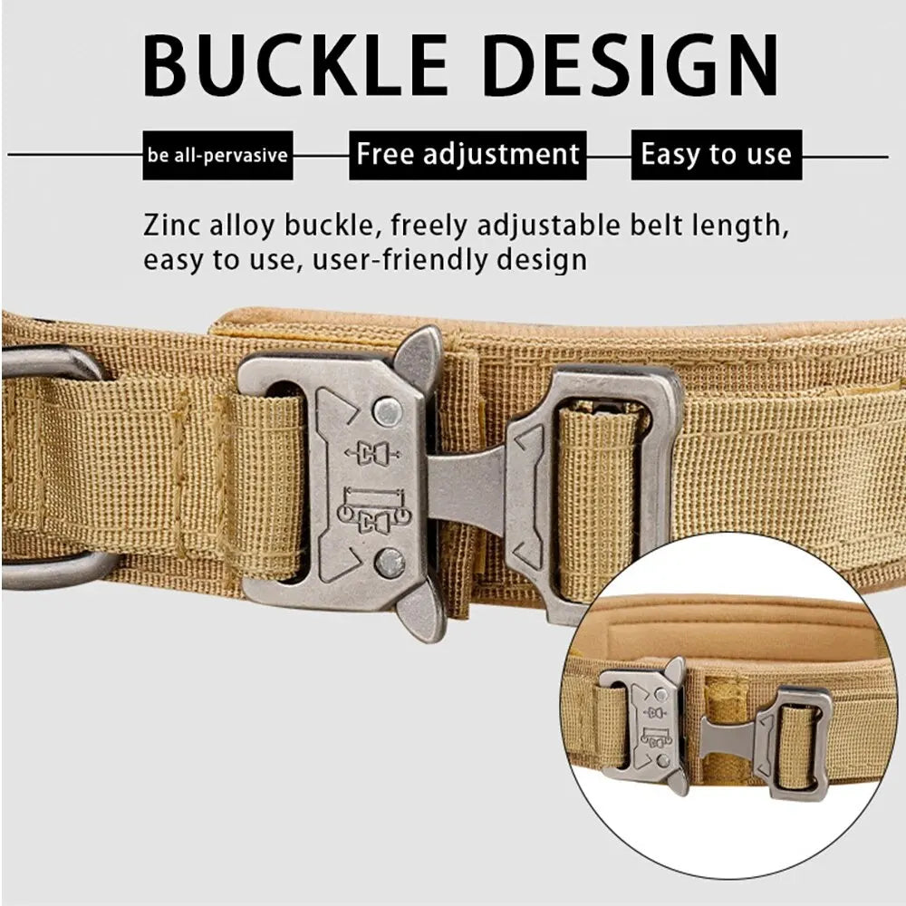Pet Tactical Nylon Dog Collar with Metal Buckle For Medium to Large Dogs - army green