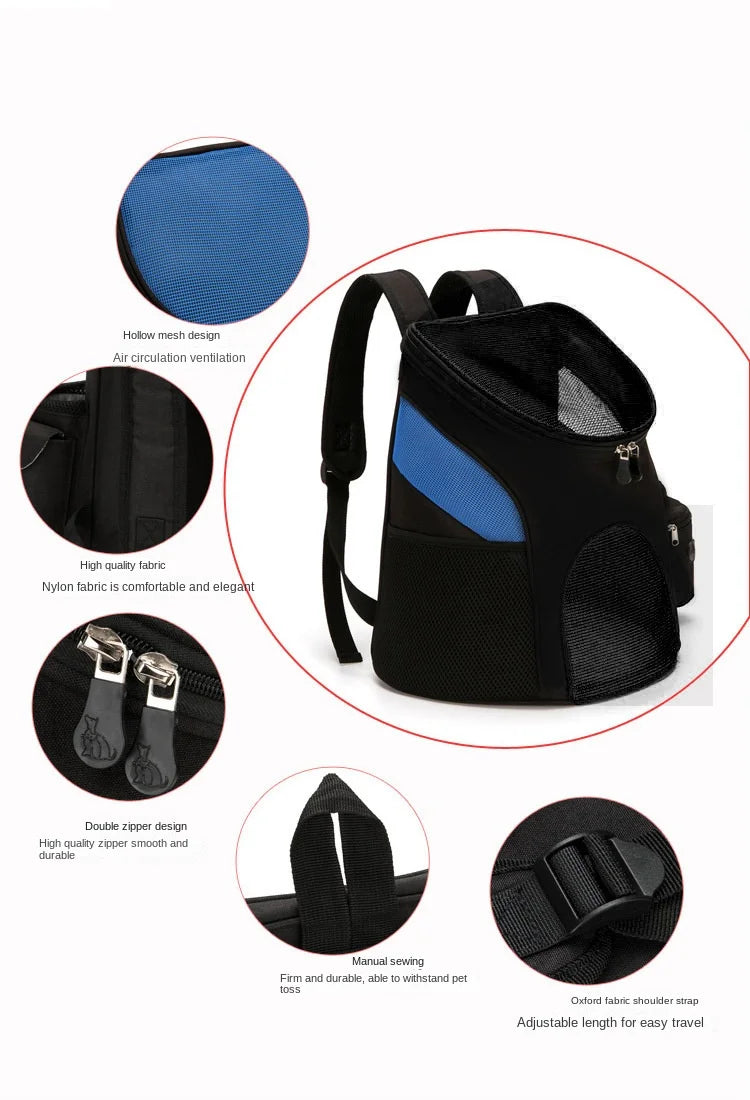 Nylon Mesh Dog Carrier Backpack Portable Outdoor Travel Bag for Small Dogs - Black/red