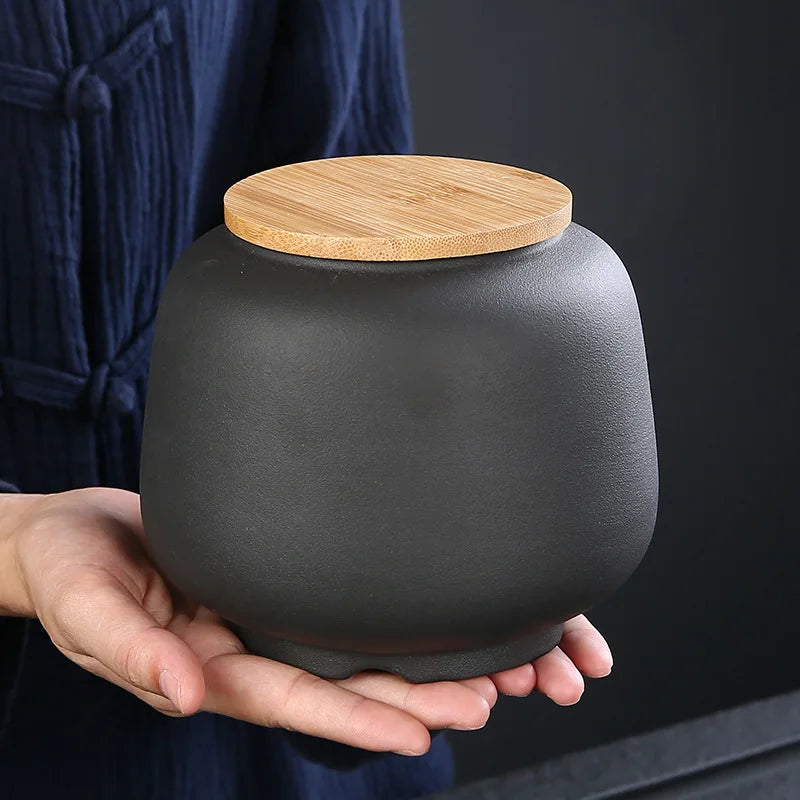 Large Ceramic Urn Jar for Pet Ashes Modern Simple Design with Lid - Colour Black