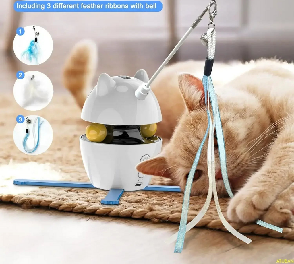 Interactive Cat laser Toy, Electric Rotating Ball with Feather and Multi Mode Play