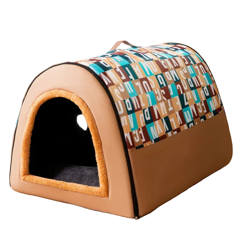 Large Dog House Winter Warm Insulated Outdoor Dog Kennel for Extra Big Dogs Weatherproof Heated Pet Shelter with Removable Roof light brown with colour letters