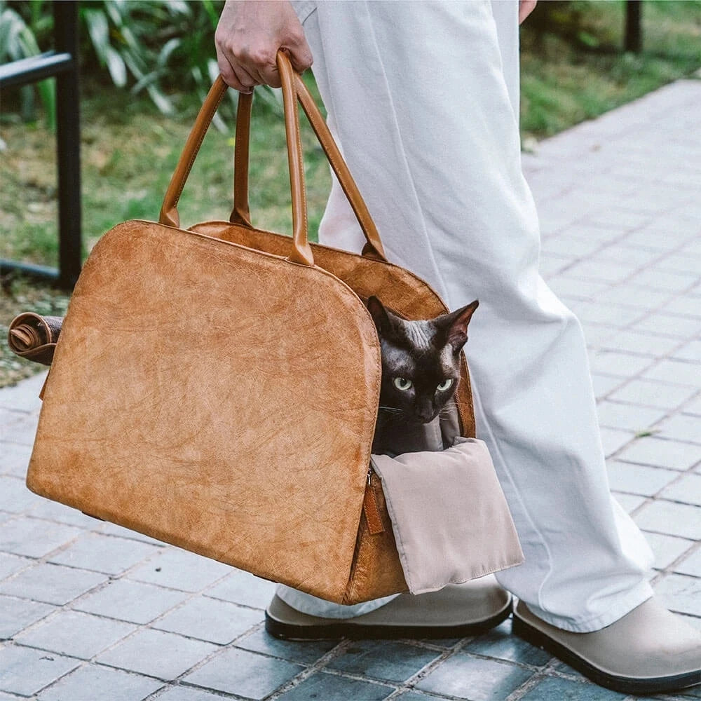Pet Carrier Bag for Small Dogs up to 6kg Windproof Leather Brown