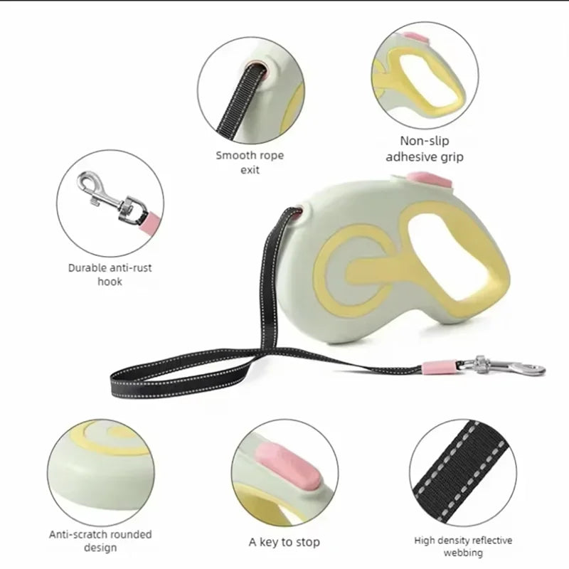 Pet Dog Leash Retractable Yellow Small
