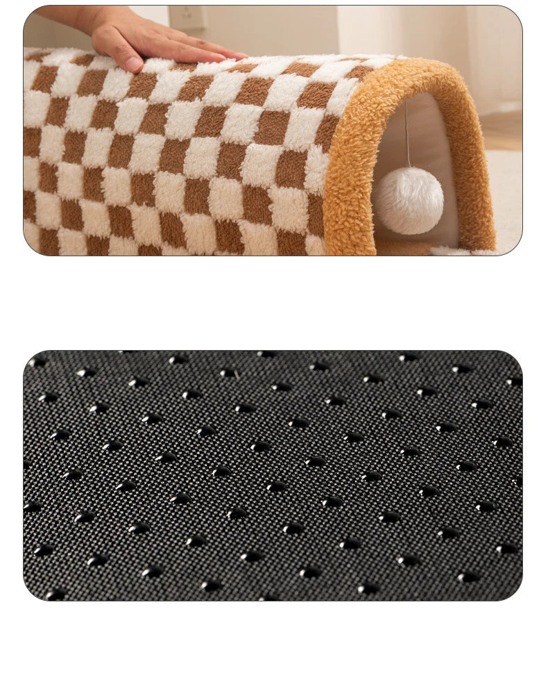 Cat Tunnel Bed Cushioned Foldable Plush Pet Nest for Indoor Cats