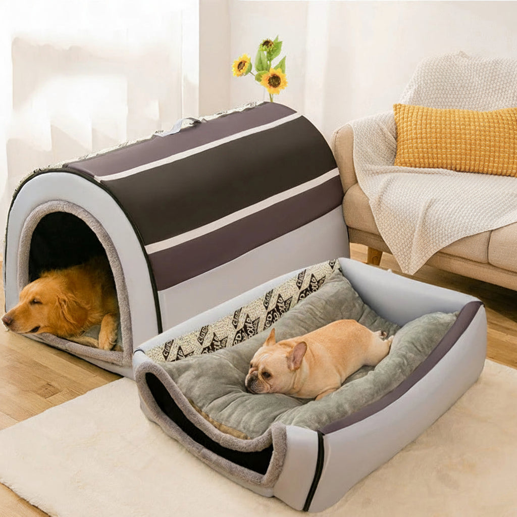 Large Dog House Winter Warm Insulated Outdoor Dog Kennel for Extra Big Dogs Weatherproof Heated Pet Shelter with Removable Roof Gray/brown