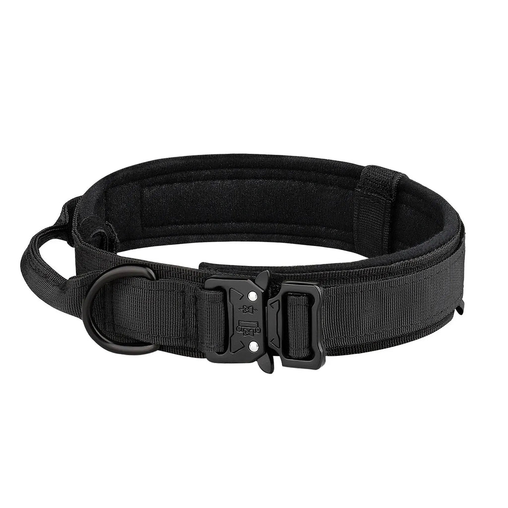Pet Tactical Nylon Dog Collar with Metal Buckle For Medium to Large Dogs - Black