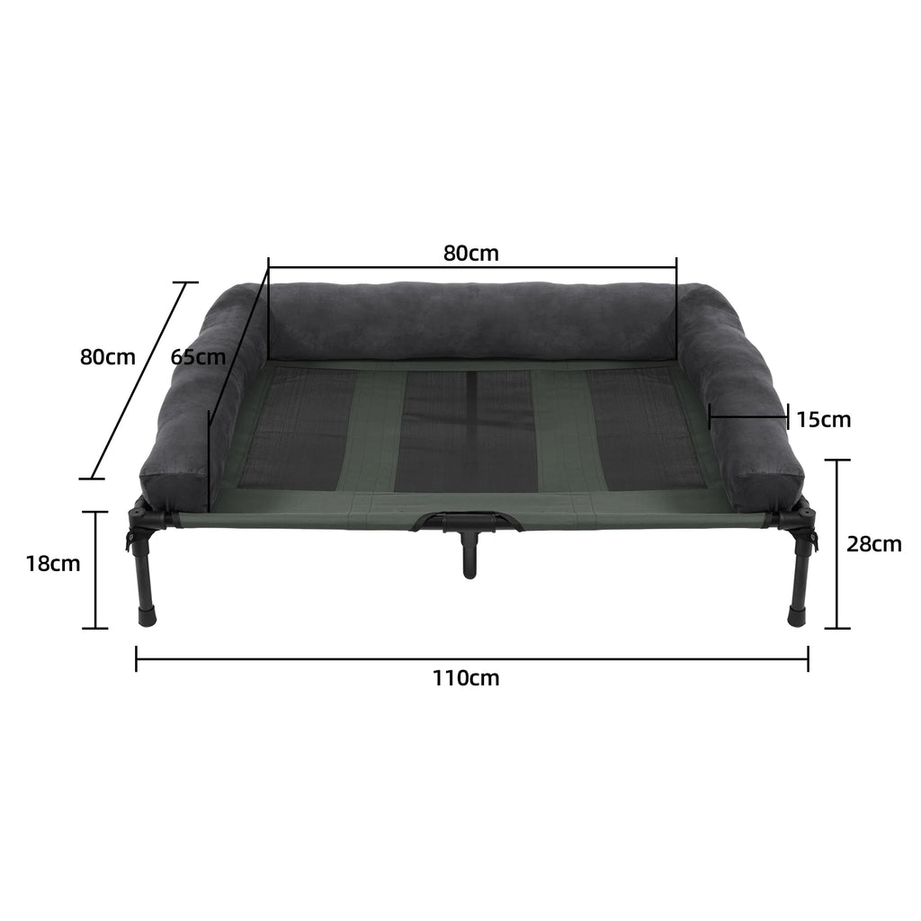 Elevated Pet Bed for Dogs and Cats with Detachable Bolster Breathable Summer Lounger Indoor and Outdoor - Grey/Black/Green