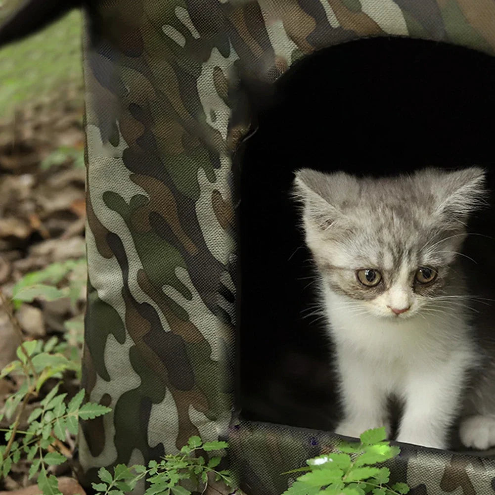 Outdoor Cat Shelter Foldable Pet House, Portable Design. With one bowl