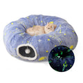 Multi Entry Cat Tunnel Bed Foldable Soft Cloth Play Cave with Removable Sleeping - Blue