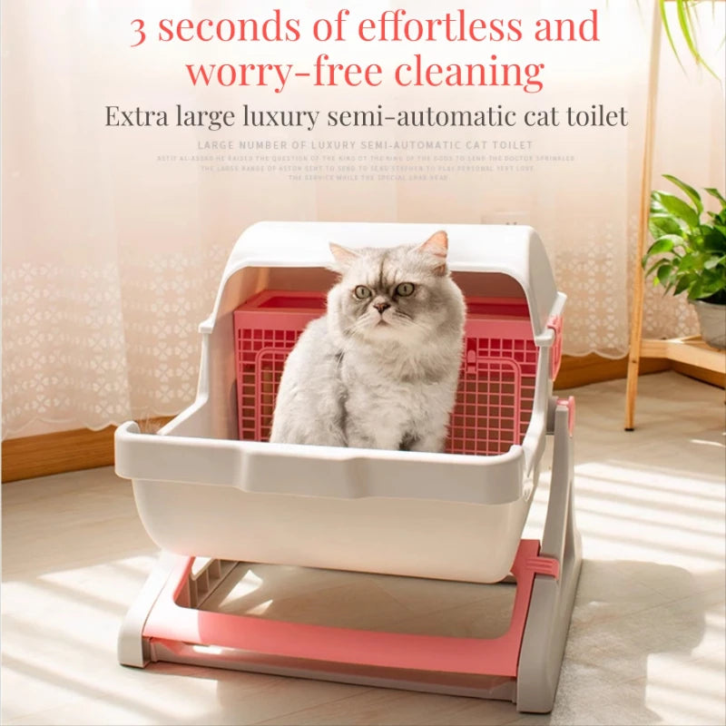 Pet Semi-Closed Cat Toilet with Manual Sifting Mesh