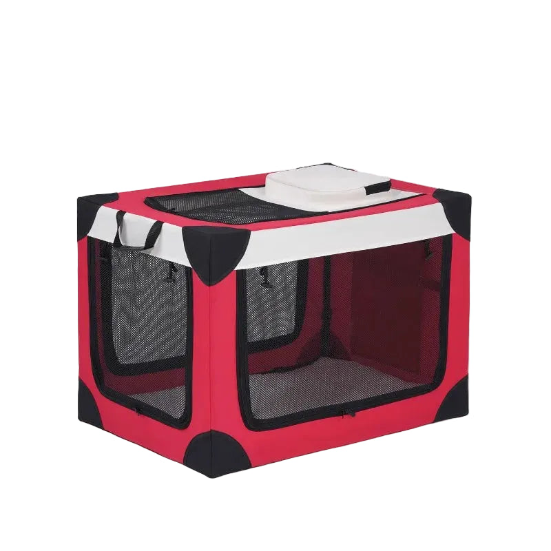 Pet Portable Foldable Dog Travel Cage with Zipper Closure - Red