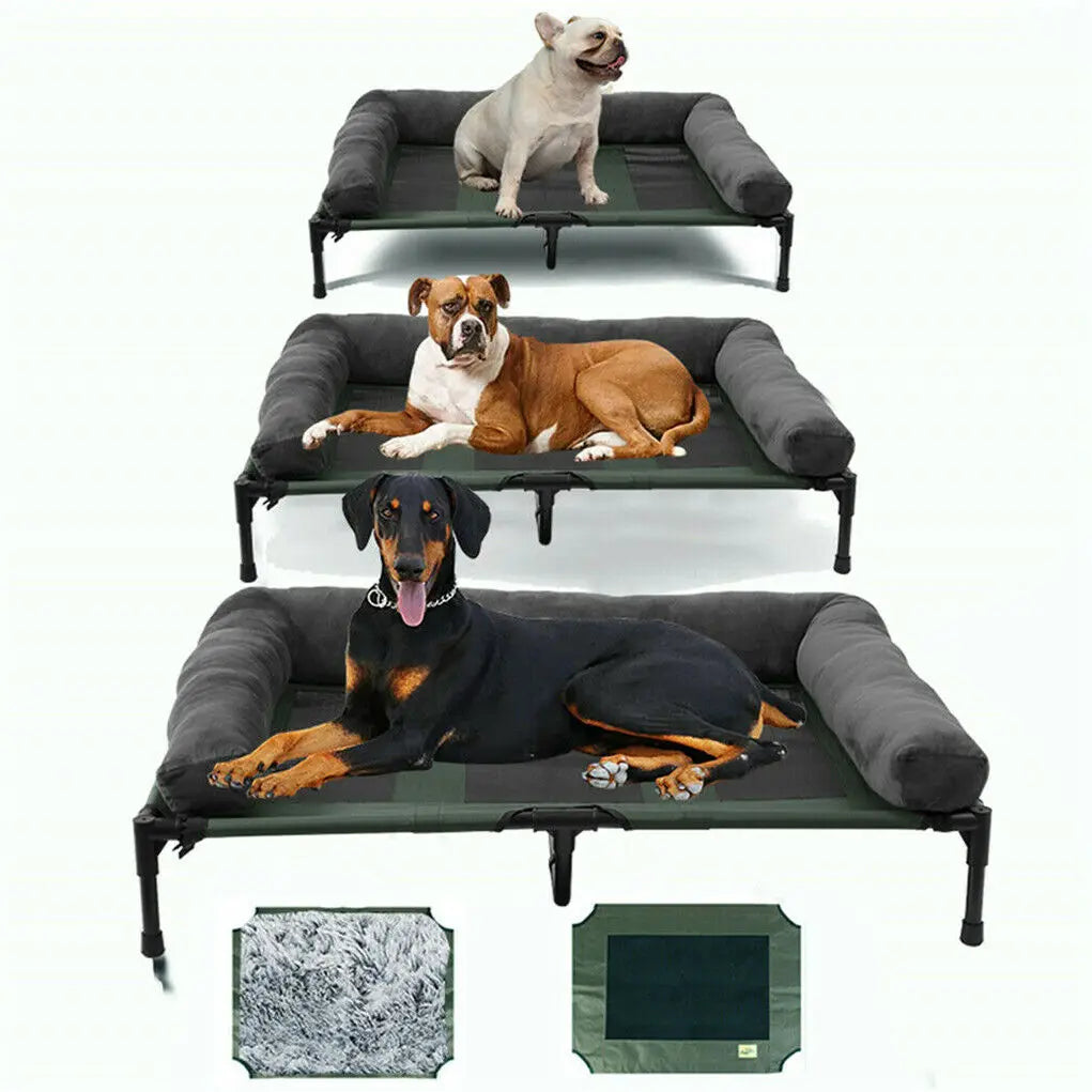Elevated Pet Bed for Dogs and Cats with Detachable Bolster Breathable Summer Lounger Indoor and Outdoor - Grey/Black/Green