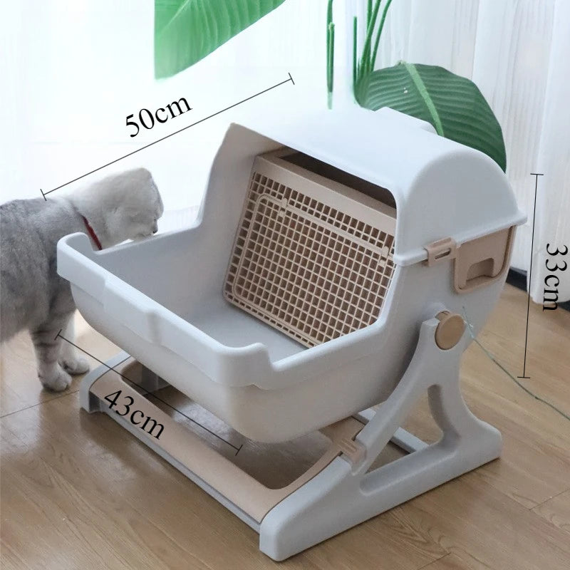 Pet Semi-Enclosed Cat Litter Box with Sifting Mesh Screen