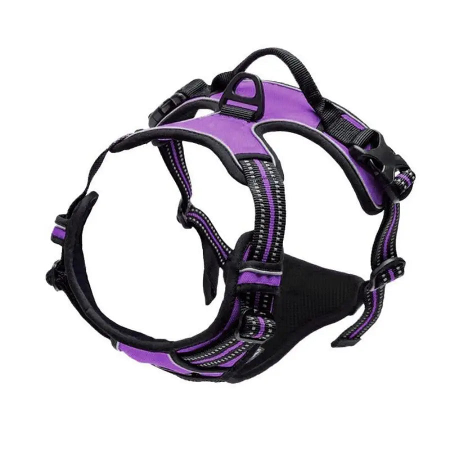 Pet Heavy Duty Dog Harness Reflective Front Clip Easy Control Handle - Purple