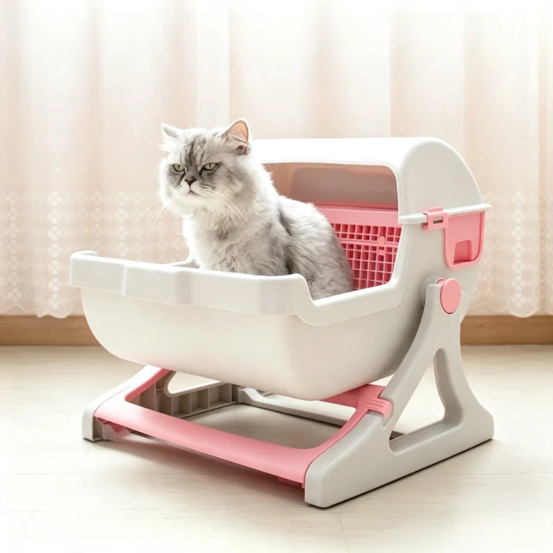 Pet Semi-Closed Cat Toilet with Manual Sifting Mesh